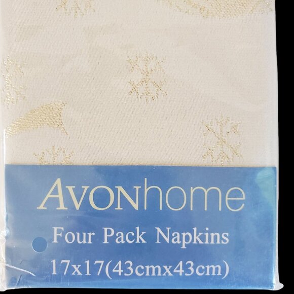 Avon 4 Pack Cloth Napkins 17"x17" Gold Metallic Christmas Holidays Snowflake - Picture 2 of 5